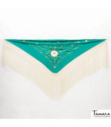 triangular embroidered manila shawl by order - - Roma Shawl Ivory Fringe - Earth tons Embroidered