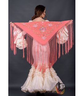 châle brodé flamenco sur demande - - Châle Florencia Frange beig - Brodé Tons rose