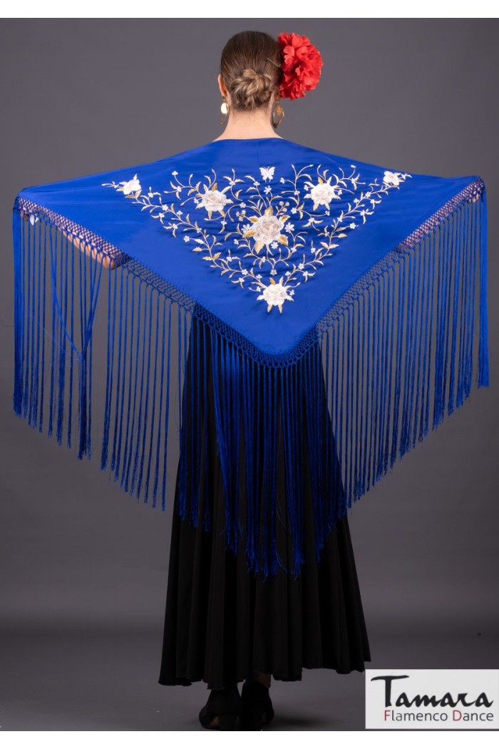  Embroidered flamenco shawl model Florencia Shawl - Embroidery Earth and gold Blue