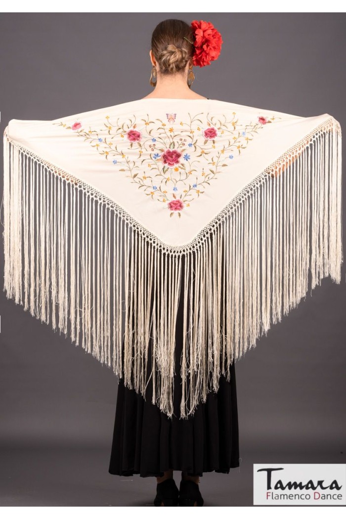 Châle flamenco brodé modèle Châle Florencia - Broderie tons rose/bordeaux Corail