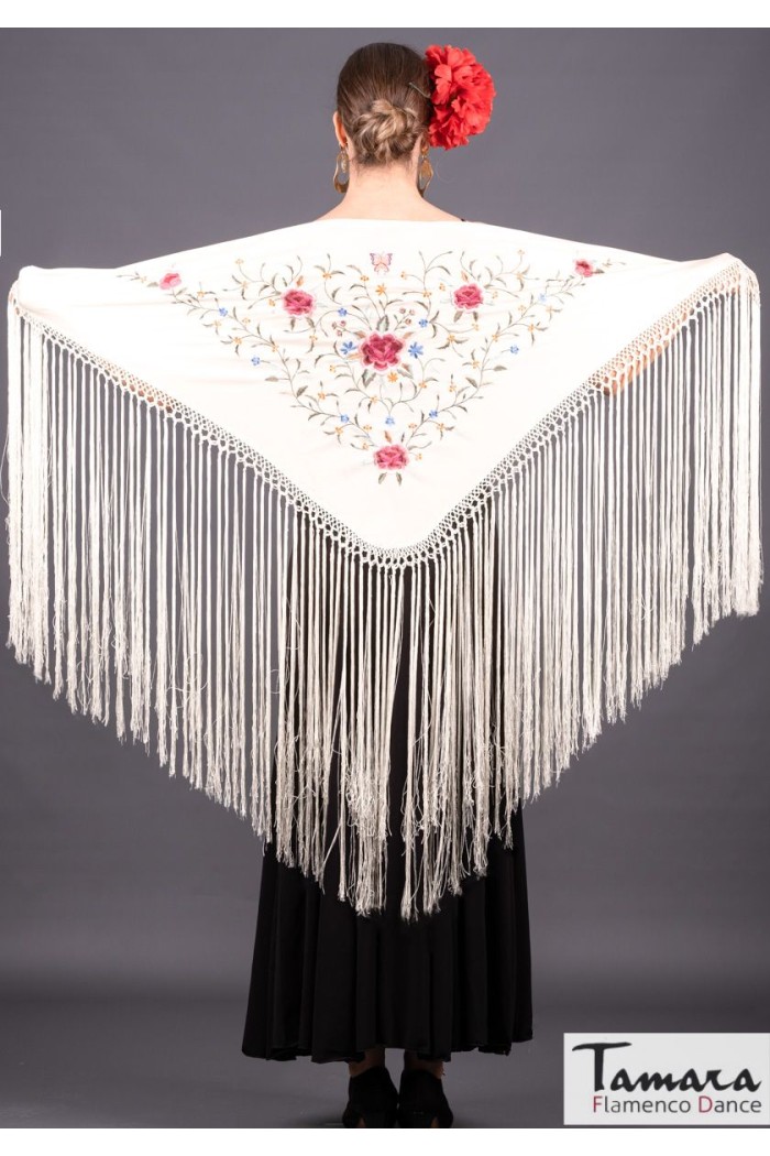 Châle flamenco brodé modèle Châle Florencia - Broderie tons rose/bordeaux Corail