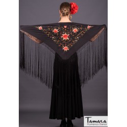Mantoncillo bordado flamenca modelo Mantoncillo Florencia - Bordado tonos Coral Negro