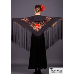 Mantoncillo bordado flamenca modelo Mantoncillo Toscana - Bordado tonos Coral Negro
