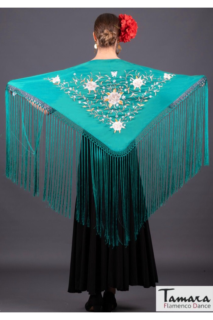 Châle flamenco brodé modèle Châle Florencia - Broderie Terre et or Vert mousse