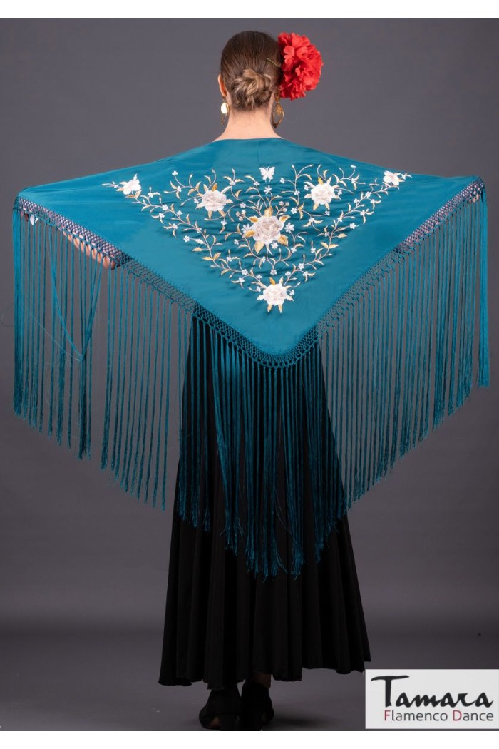  Embroidered flamenco shawl model Florencia Shawl - Embroidery Earth and gold Light Blue
