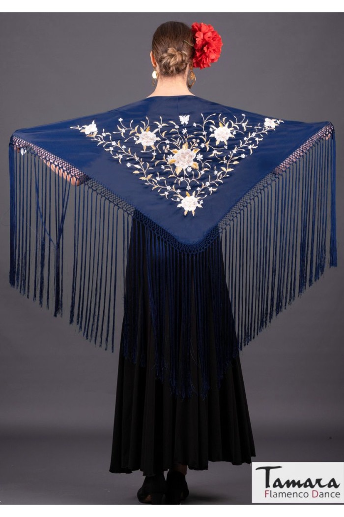  Embroidered flamenco shawl model Florencia Shawl - Embroidery Earth and gold Light Blue