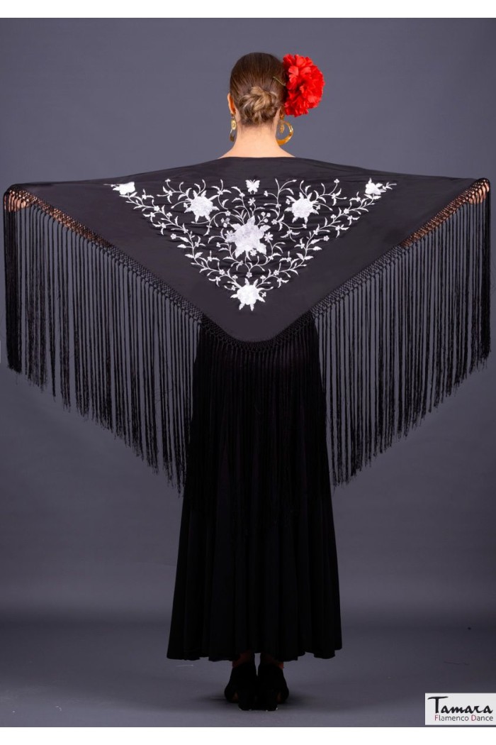  Embroidered flamenco shawl model Florencia Shawl - Ivory Embroidered White