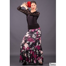 Faldas flamencas MUJER modelo Falda flamenco Cante - Punto Elastico Floral cardenal 