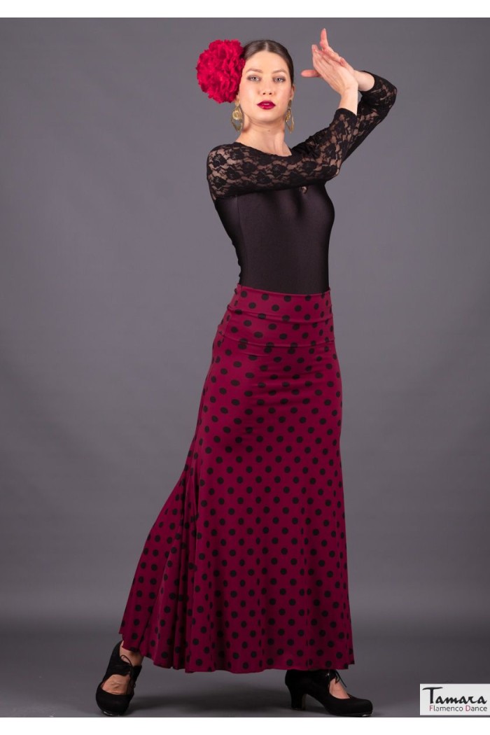 Faldas flamencas MUJER modelo Falda flamenco Mirella - Punto elástico Estampado Burdeos lunar negro 