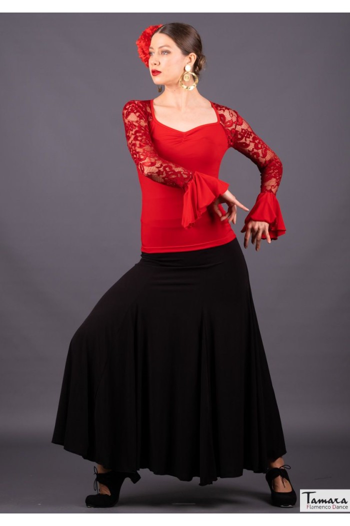 Body/Camiseta flamenca MUJER modelo Camiseta Málaga - Punto elástico liso y encaje Verde Botella