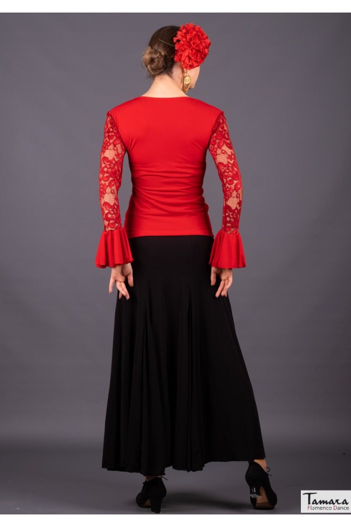 Body/Camiseta flamenca MUJER modelo Camiseta Málaga - Punto elástico liso y encaje Verde Botella