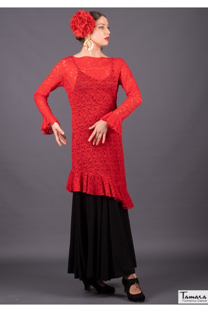 Maillot, body et haut de flamenco FEMME modèle Overbody Cantaora - Dentelle Rouge