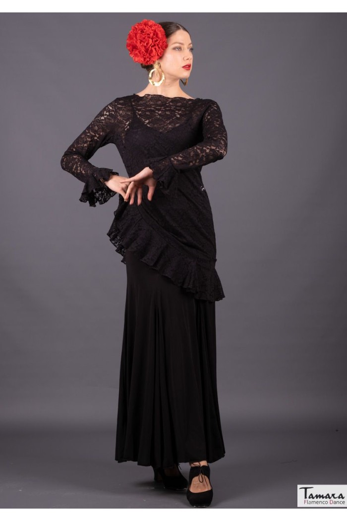 Maillot, body et haut de flamenco FEMME modèle Overbody Cantaora - Dentelle Noir