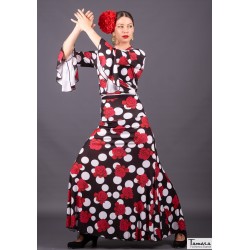 Faldas flamencas MUJER modelo Falda flamenco Tablao - Punto elástico Rosas Negro lunar blanco