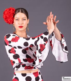 bodycamiseta flamenca mujer bajo pedido - - Chupita Farandula - Punto elástico Bla/Ne (En Stock)