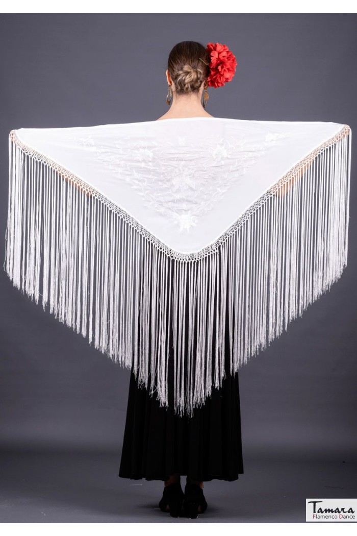 Mantoncillo bordado flamenca modelo Mantoncillo Florencia - Bordado Blanco Beige