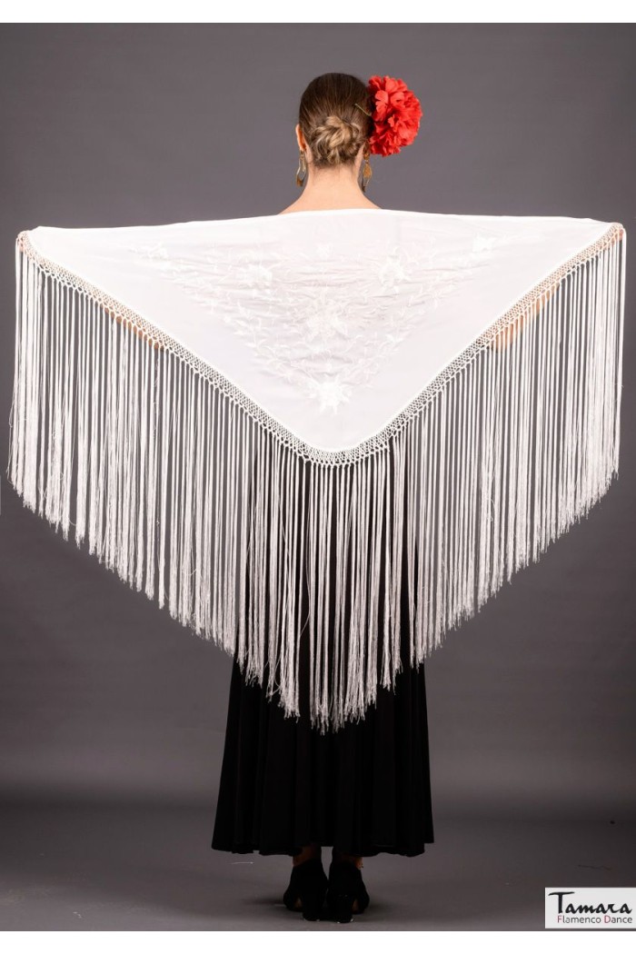  Embroidered flamenco shawl model Florencia Shawl - Ivory Embroidered White