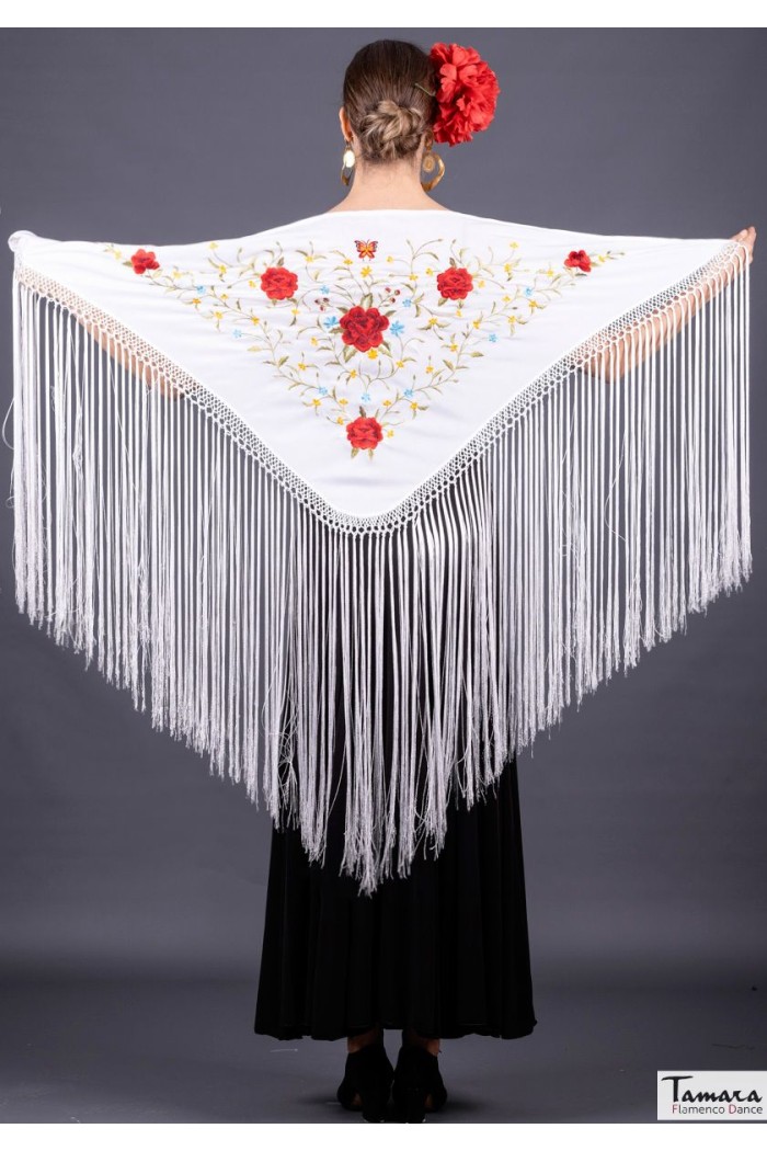 Châle flamenco brodé modèle Châle Florencia - Brodé multicoloured Rose poudré