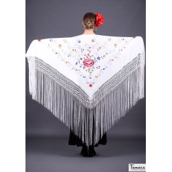 Manton Manila Bordado Triangular - EN STOCK modelo Manton Roma - Bordado tonos Rosa/Burdeos Blanco