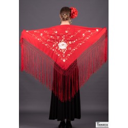 Châle Manille brodé triangulaire - EN STOCK modèle Châle Roma - Broderie Terre et or Vert Bouteille