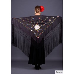 Châle Manille brodé triangulaire - EN STOCK modèle Châle Roma - Broderie en tons de terre Bordeaux