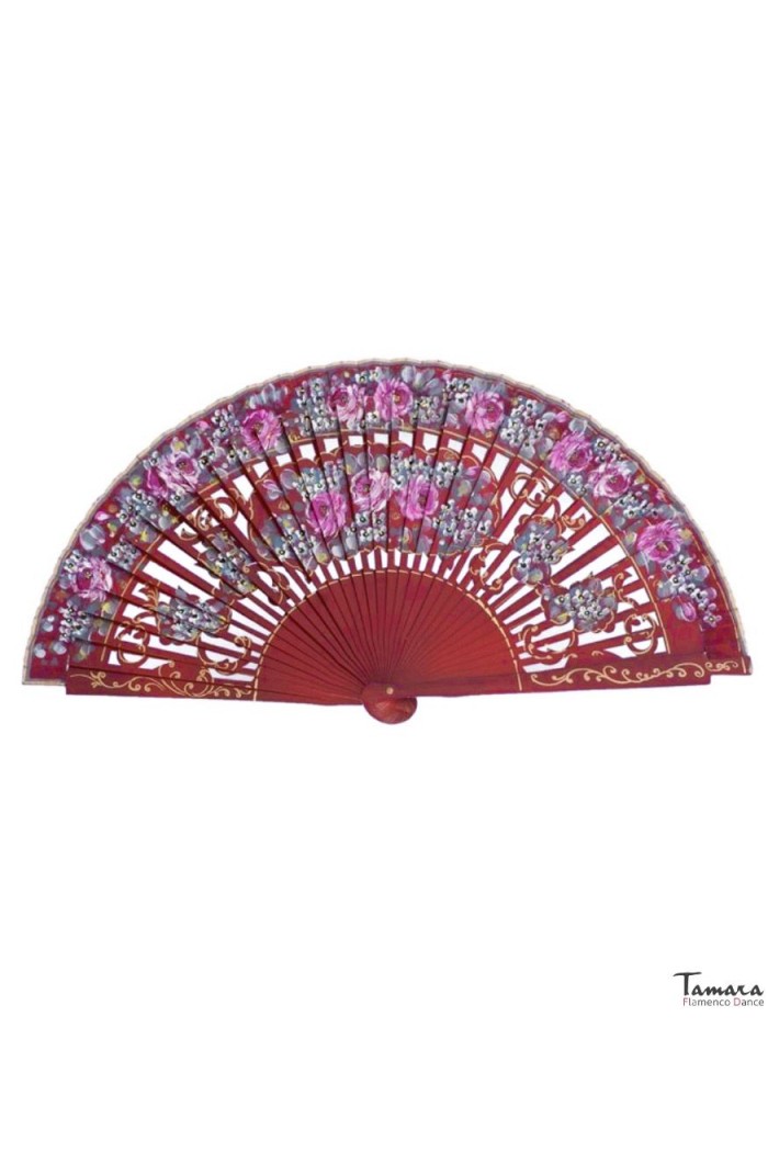Eventails modèle Eventail espagnol peint (23 cm) - Floral Noisette