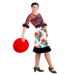 Faldas flamencas MUJER modelo Falda flamenco Pampaneira - Punto Elastico Blanco lunar negro rosas 