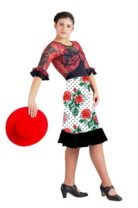 Faldas flamencas MUJER modelo Falda flamenco Pampaneira - Punto Elastico Blanco lunar negro rosas 