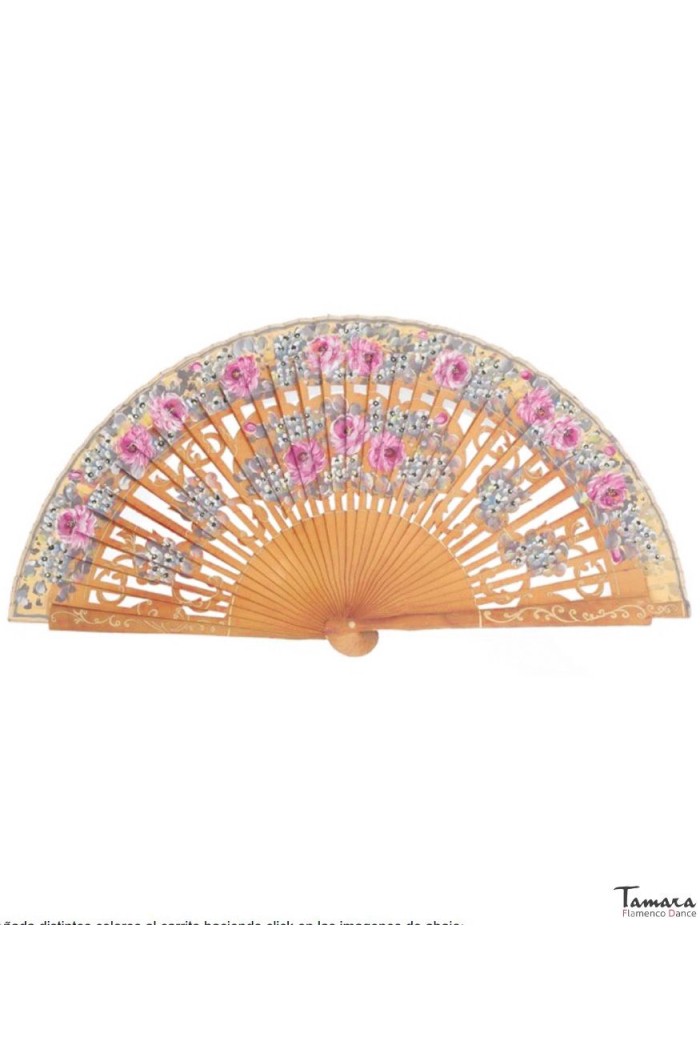  Spanish fans model Painted Spanish fan (23 cm) - Floral Hazelnut Brown