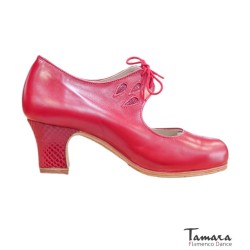 Zapatos de flamenco Profesionales Tamara modelo Zapatos de flamenco Fandango - Rojo - Piel y Serpiente - Mismo material y color - Carrete 6cm - Ancho especial Rojo