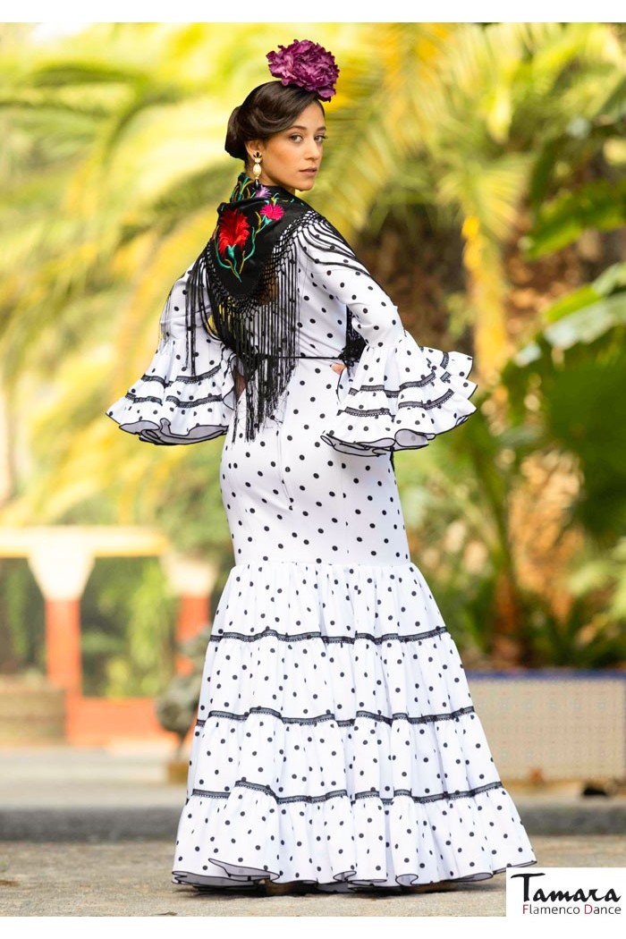 Roal Flamenco dresses | The best Spanish selection model Flamenco dress Garlochi White with black polka dots 
