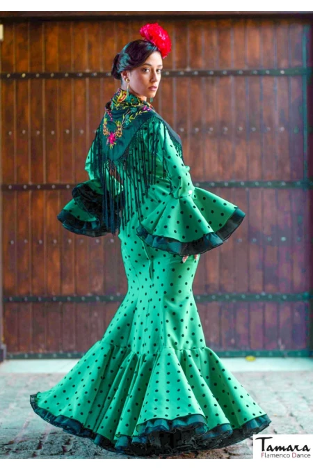 Roal Flamenco dresses | The best Spanish selection model Flamenco dress Salome green black polka dots 