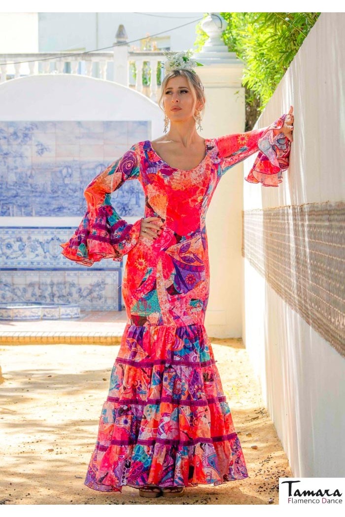 Roal Flamenco dresses | The best Spanish selection model Flamenco dress Garlochi multicolour print 