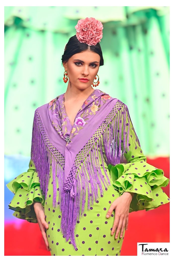 Robes flamenco Roal modèle Robe de flamenco Tokio vert violet à pois 