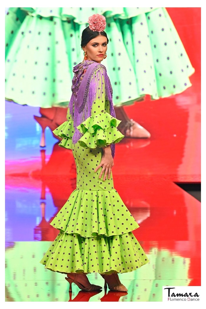 Robes flamenco Roal modèle Robe de flamenco Tokio vert violet à pois 