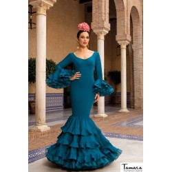 Robes flamenco Aires de Feria modèle Robe de flamenco Soledad Bleu pétrole 
