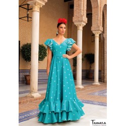Robes flamenco Aires de Feria modèle Robe de flamenco Valme Turquoise à pois 