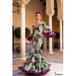 Trajes de Flamenca Aires de Feria modelo Traje de flamenca Marife Verde agua Estampado flores 
