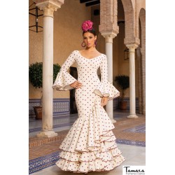 Robes flamenco Aires de Feria modèle Robe de flamenco Azahar Beige bordeaux à pois 