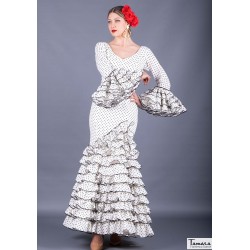 Robes flamenco Roal modèle Robe de flamenco Clavellina Blanc à pois noirs 