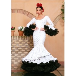 Robes flamenco Aires de Feria modèle Robe Flamenco Verso Noir à pois blanc 