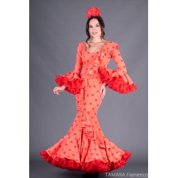 Trajes de Flamenca Aires de Feria modelo Traje de flamenca Manuela Naranja lunares 