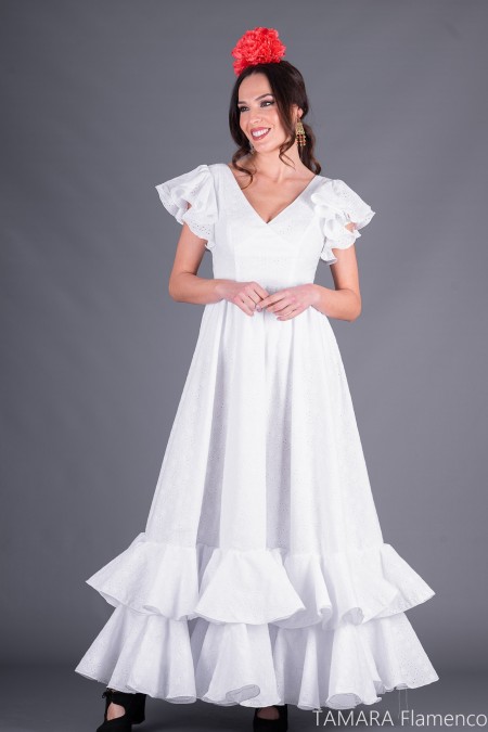 Trajes de Flamenca Aires de Feria modelo Traje de flamenca Valme Blanco 