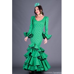 Robes flamenco Aires de Feria modèle Robe Flamenco Alhambra Vert à pois 