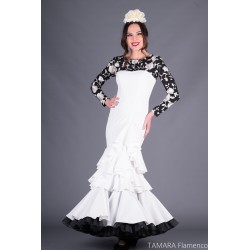 Robes flamenco Aires de Feria modèle Robe de flamenco Copla Noir fleurs brodées ivoire 