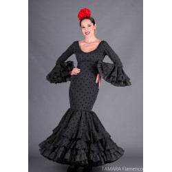 Robes flamenco Aires de Feria modèle Robe de flamenco Alborea Noir à pois 