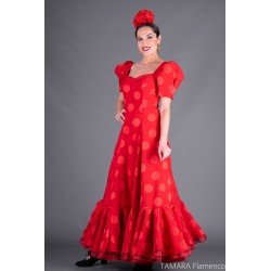 Trajes de Flamenca Aires de Feria modelo Traje de flamenca Quejio Rojo con lunares 