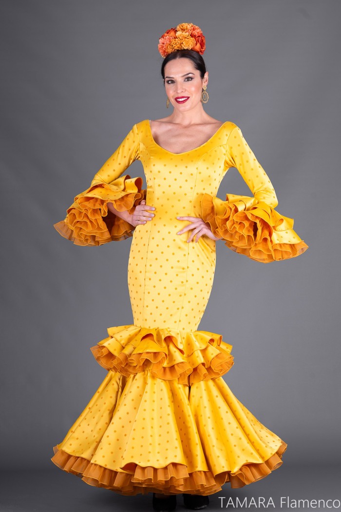 Robes flamenco Aires de Feria modèle Robe de flamenco Divina Ocre 