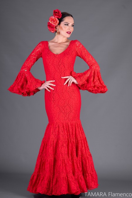 Robes flamenco Roal modèle Robe de flamenco Garlochi dentelle rouge 