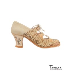 Zapatos de flamenco Profesionales modelo Zapatos de flamenco Floreo - Camel - Ante - Pintado a mano: Claveles - Carrete 6cm - Normal Camel
